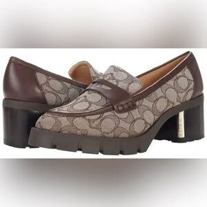 Womens Coach Cora Loafer Signature Logo Oak/Maple Jacquard SZ 8 B (M) NEW NIB